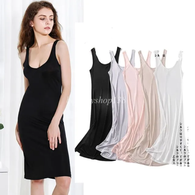 Women Mulberry Silk Full Slips Dress Split Slip Chemise Sleep Lingerie Nightgown