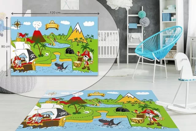 Pirate Kids Bedroom Floor Rug Boys Soft Play Mats Carpets Non-Slip Washable New