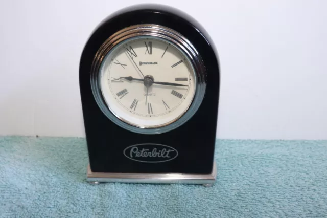 Vintage Peterbilt Benchmark Quartz Black & Silver Desk Clock & Alarm RARE