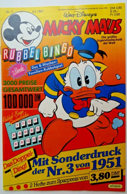 1 Micky Maus Heft Nr. 7 aus 1987, ohne Sonderheft, Zustand 1