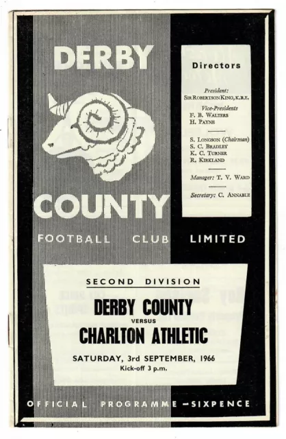 Derby County v Charlton Athletic - 1966-67  Division Two - Football Programme