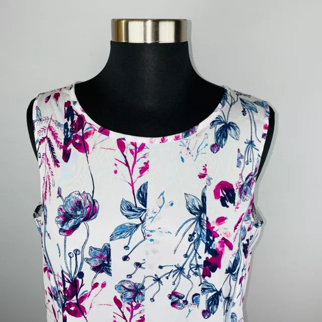 Ivanka Trump Womens Medium M Polyester White Sleeveless Peplum Hem Floral Top 2