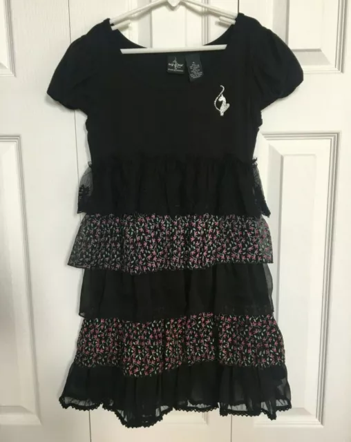 Baby Phat Girls Medium Black Ruffle and Floral Short Sleeve Dress Casual + Fancy