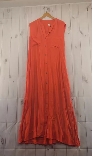 Gap Dress Womens XXL Maxi Button Front Sleeveless Orange Button Front Rayon