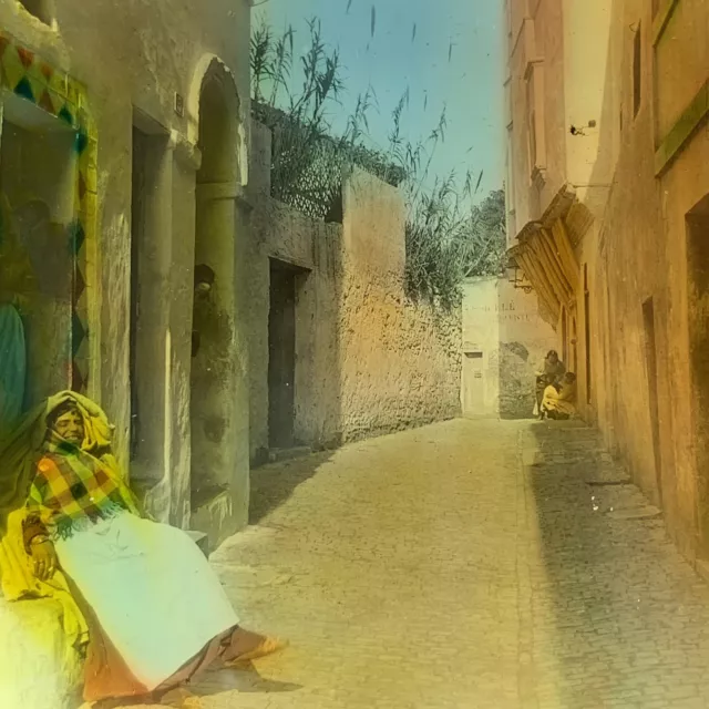 Vtg Magic Lantern Glass Slide Photo Color Tangier Morocco Arab Siren Woman