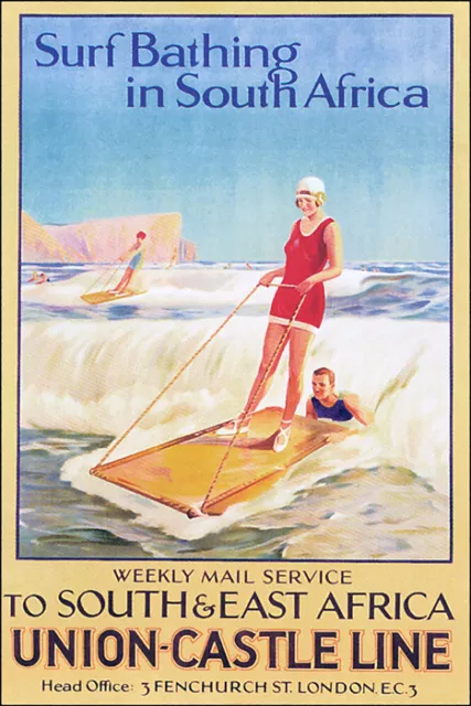 Surf Bathing In South Africa Union-Castle Line Travel Vintage Poster Repro