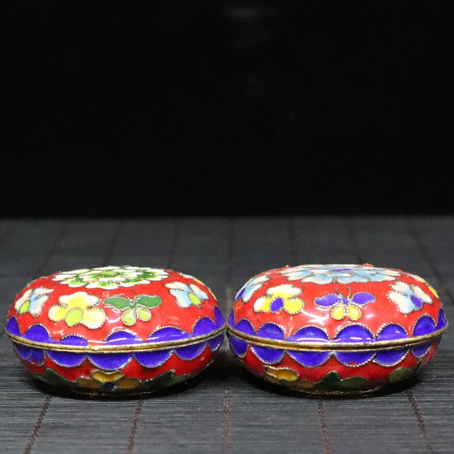 A Pair Chinese Cloisonne Enamel Handmade Exquisite Powder Boxs 94128