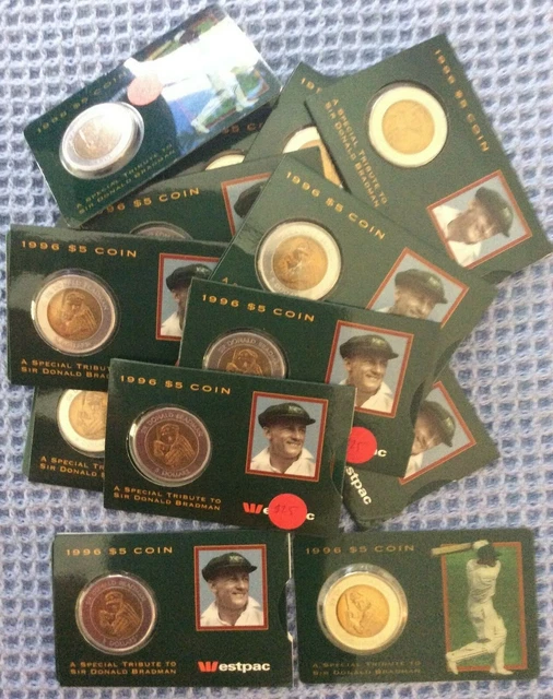 1996 Cricket Donald Bradman Batsman Australia $5 Coin Uncirculated LOT X 16  PSF