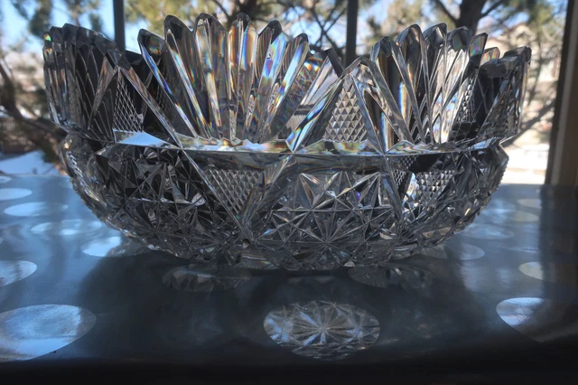American Brilliant Cut Glass: Early Fine Geometric 9" bowl--Mt. Washington?  A+ 12