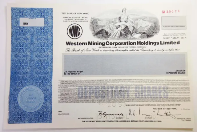 Australia. Western Mining Corp. Holdings Ltd., 1990 Specimen ADR Certificate, XF