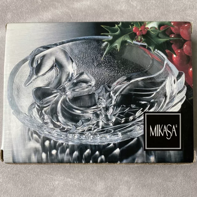 Mikasa Small Crystal Holiday Goose Christmas Vintage Serving Dish USA NIB