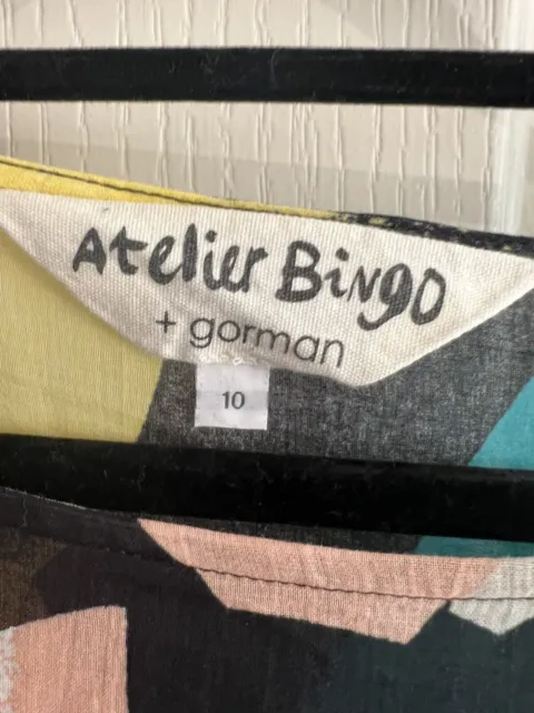 gorman atelier bingo Dress Short Size 10 W Slip Black Multicoloured Cotton Over 2