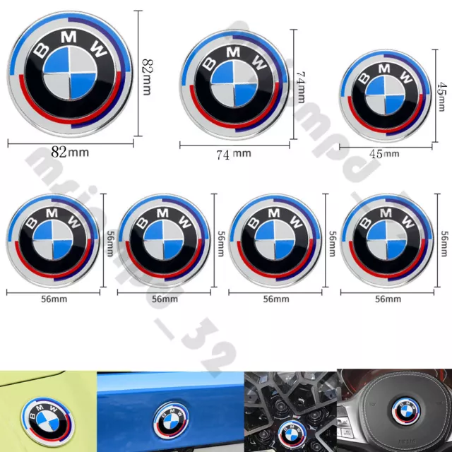 Für BMW 50 Jahre M 74,82,45,56mm Vorne/Hinten/Steering Wheel Emblem Nabendeckel