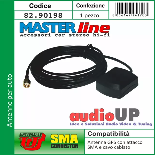 Antenna GPS per auto universale con attacco SMA e cavo cablato. Antenne auto