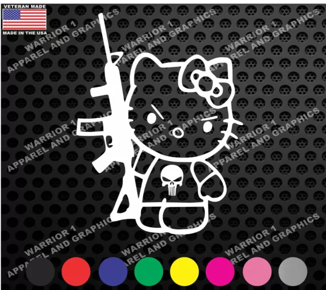 HELLO KITTY AR 15 Punisher Tactical Car Truck Laptop Window Decal Veteran  Made $3.49 - PicClick