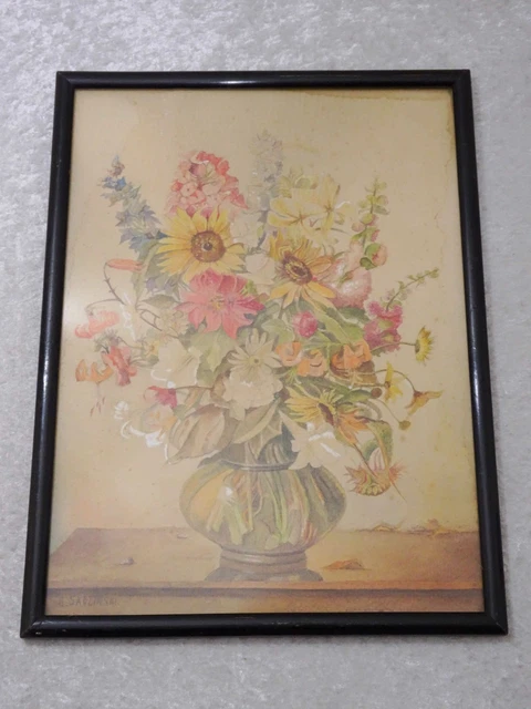 Ag46tbZ- Acuarela Imagen-Blumenstilleben-Vintage-Firmado G. Sadzinski