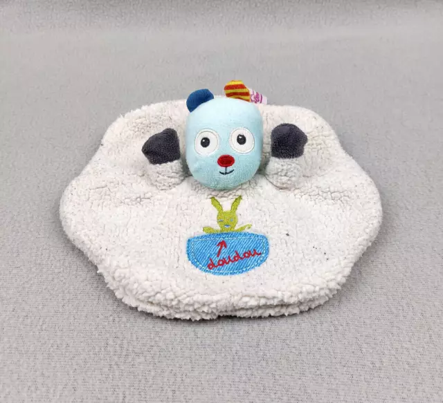 Doudou plat rond chien POMMETTE blanc bleu lapin vert aspect moutonné
