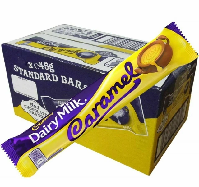 CADBURY DAIRY MILK Caramel Chocolate Bar 45g x 48 Full Box Bars Free