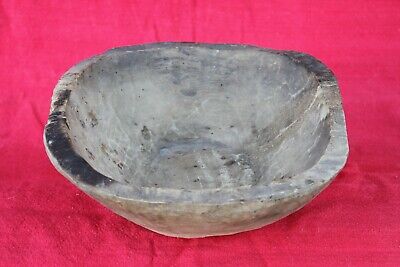 Old antique primitive hand carved square wooden dough bowl trencher tray plate .