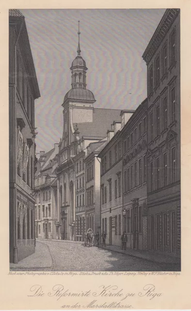 Lettland Riga Reformierte Kirche Original Stahlstich Weger 1871