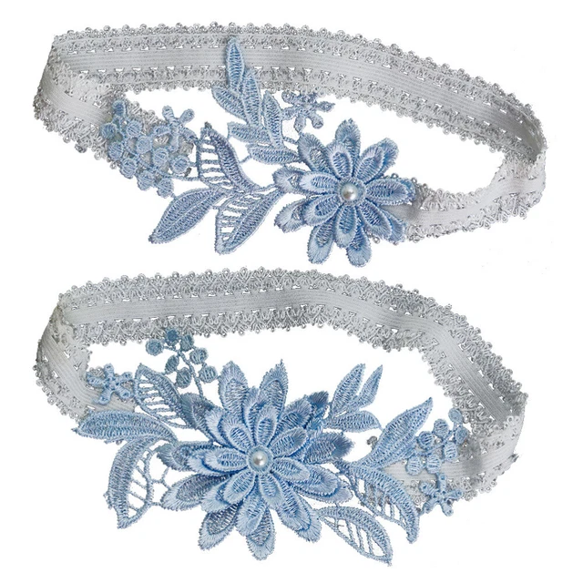 Paire De Jarretelles De Mariée En Dentelle Bleue - Avec Pendentif Cœur - Élastique Taille Unique - Accessoire De Mariage - 10