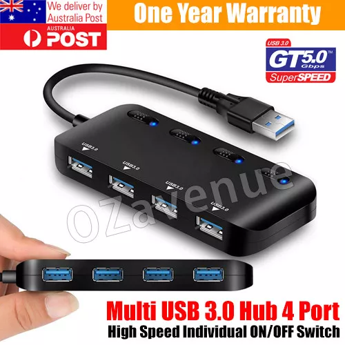 Multi USB 3.0 Hub 4 Port High Speed Slim Compact Expansion Smart Splitter AUS