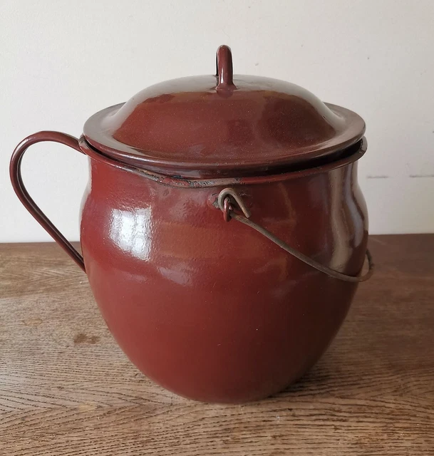 19 ⚜️ Ancienne Cocotte Faitout Marmite En Tôle Émaillée Vintage Couleur