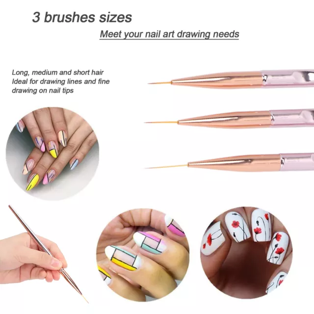 3 Nail Brush Set Nail Lining And Painting Pen 3 Sizes For UV Gel Nails Nail