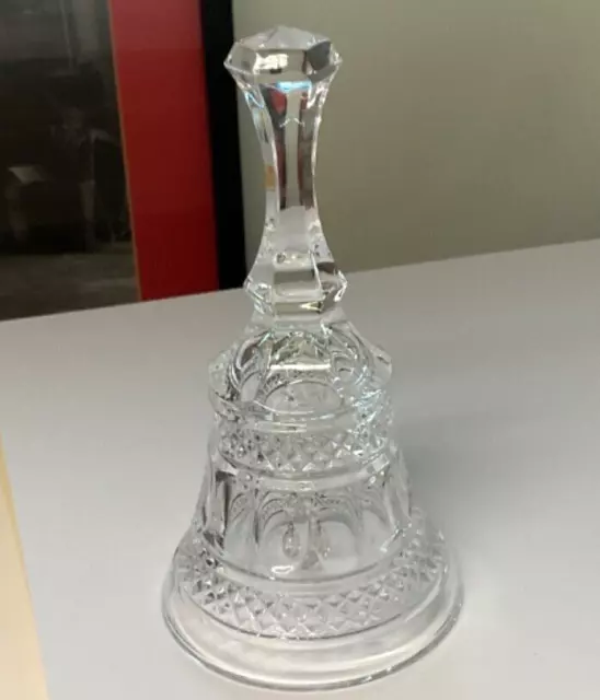 Vintage  Glass Bell Large with clanger diamond shaped pattern ornate 6.5in tall