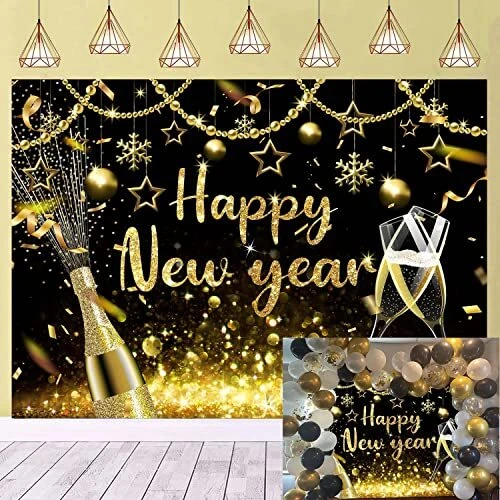 2024 HAPPY NEW Year Backdrop Gold Glitter New Years Background for 2024