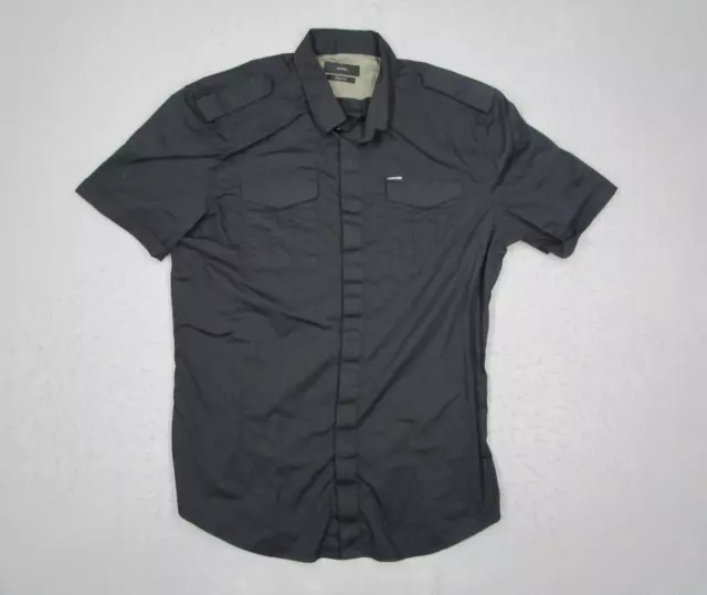 Diesel Shirt Mens Extra Large Black Slim Button Up Short Sleeve Military Flight