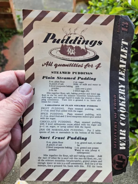 1940s 2nd World War Home Front Ministry Of Food Leaflet - Puddings