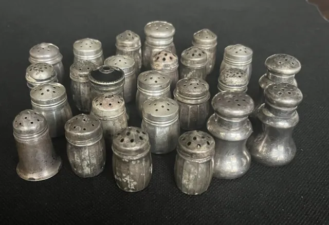 Lot of Antique Sterling Silver Small Salt & Pepper Shakers - 125g - Not Weighted