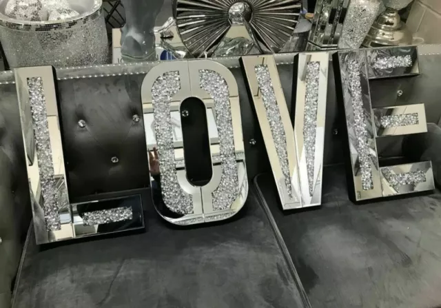 Love Sign Crushed Crystal Diamond Mirrored Letters Wall Hung Bling Gift