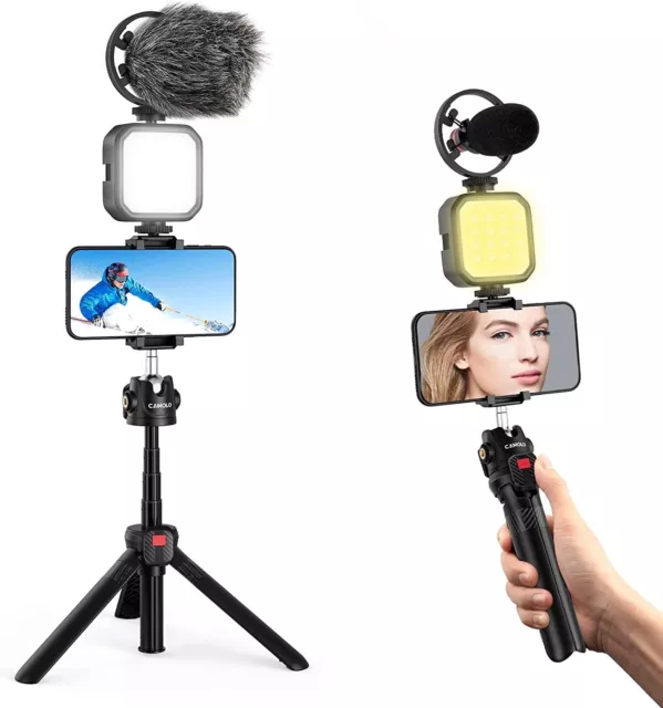 CAMOLO Vlogging Kit Smartphone Video Microphone Kit for iPhone Android LED Light