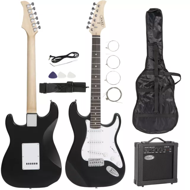 Electric Guitar Full Size Black with Amp, Case and Accessories Pack Beginner