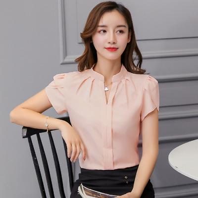 Top e camicette estive coreane da donna chiffon maniche corte ufficio camicie da donna