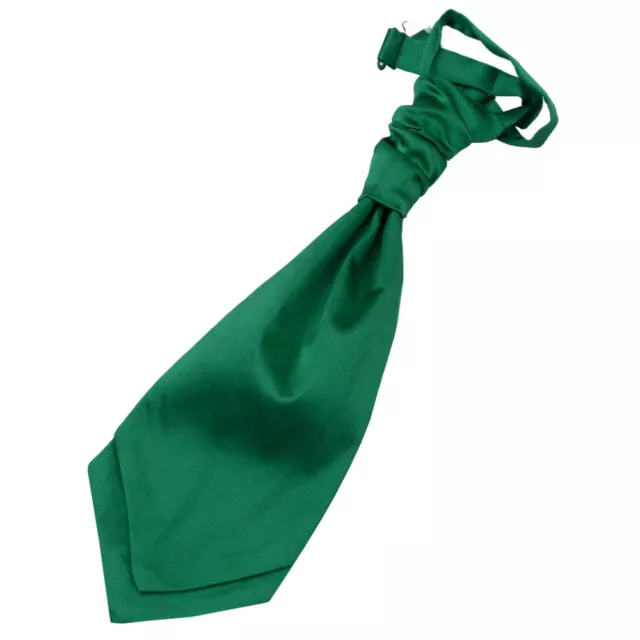 Emerald Green Boys Satin Plain Solid Pre-Tied Ruche Wedding Cravat by DQT