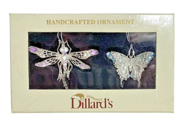 Dillard’s Trimmings Christmas Ornaments Gifts Dragonfly Butterfly Set of 2 NIB