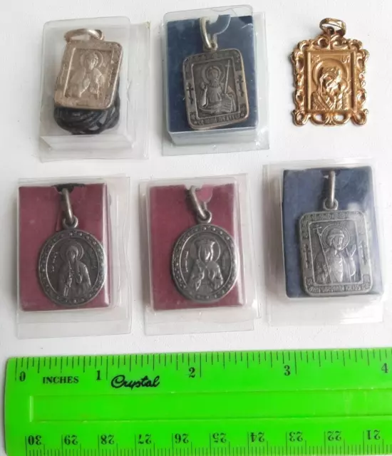 Vtg bronze Name wearable icon Christianity Amulet Pendant Necklace cross Set 6pc