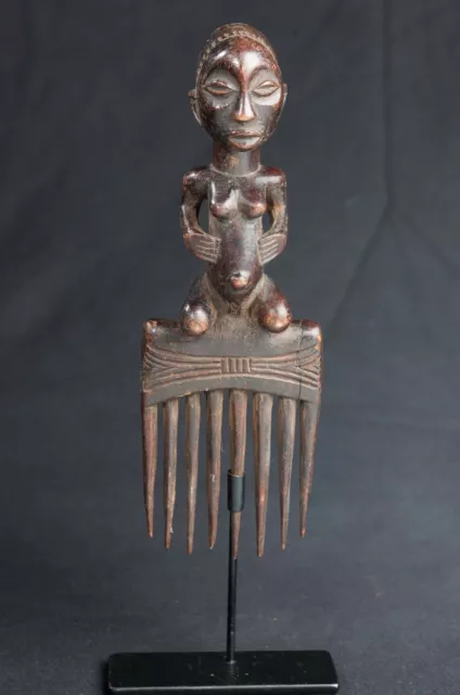 Luba, Comb with Female Ancestor Sculpture, D.R. Congo, Central African art