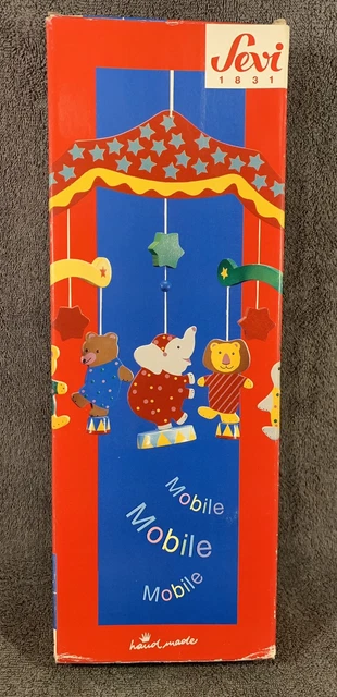 Sevi Circus Animals Baby Mobile  Wood Elephant Bear Lion Seal Tiger EUC In Box