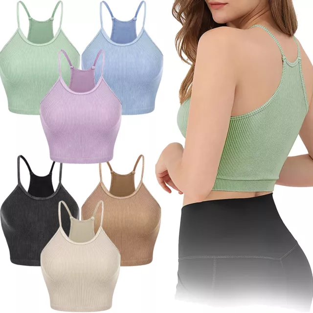 3 Pack Women Sport Bra Seamless Rib-Knit Crop Tank Tops Workout Yoga Summer Crop
