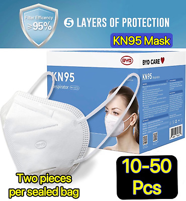 10/50 Pcs White KN95 Protective 5 Layer Face Mask BFE 95% BYD Disposable Masks