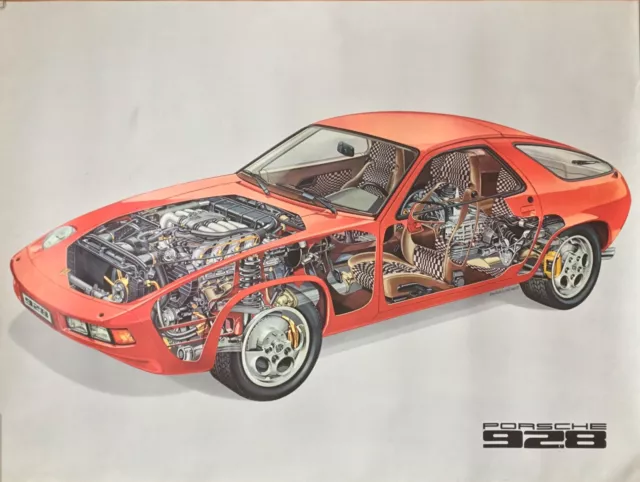 Poster Reprint Werbeplakat,  Porsche 928 Röntgenzeichnung 1978