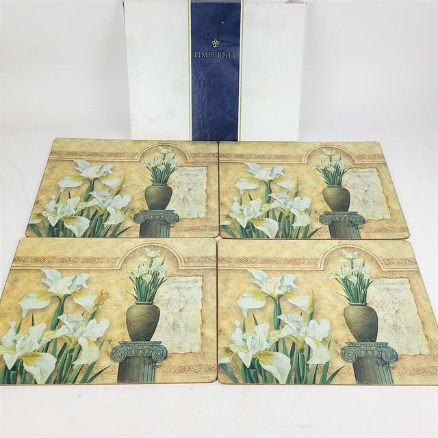 Vintage English 4x Pimpernel 12" x 16" Cork-Backed Placemats Siberian Iris