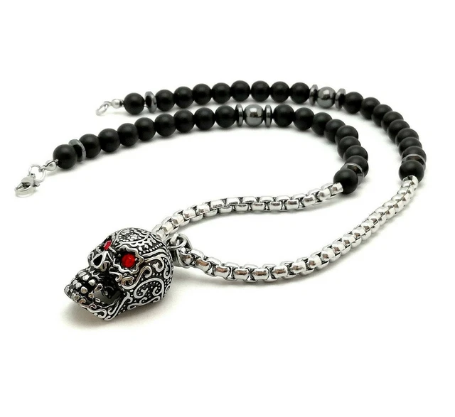 Rosenkranz Kette Halbedelstein Onyx Lava Halskette Anhänger Gebet Herren Damen Perlenkette Herren