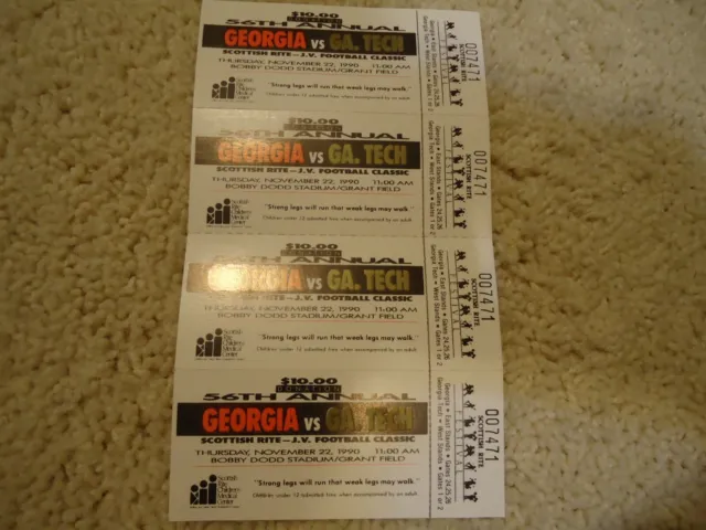 Lot of 4 Georgia Bulldogs vs. Georgia Tech UNUSED JV Football Tickets  1990