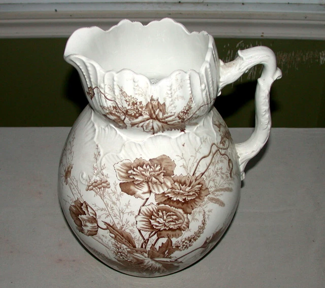 Antique Beautiful Johnson Brothers England 11" Brown Porcelain Water Jug