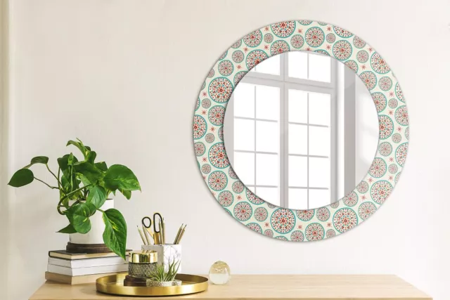 Mural Rond Miroir Avec Cadre en Verre avec Motif Imprimé Decoratif Motif bohème 3